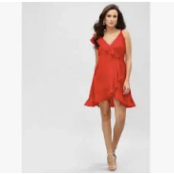 Red Ruffle Wrap Dress (XS) - Picture 6 of 10